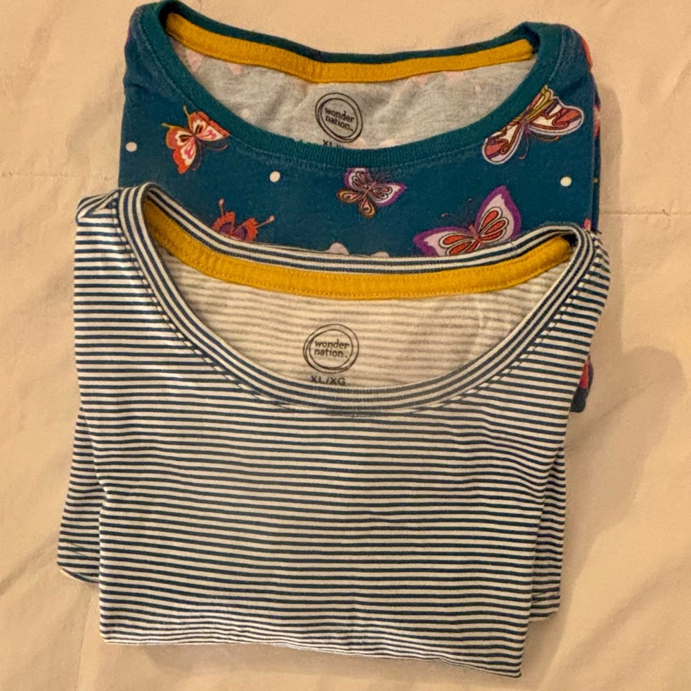 Wonder Nation Kids' Butterfly and Striped Long Sleeve Tees - Teal, White, Purple